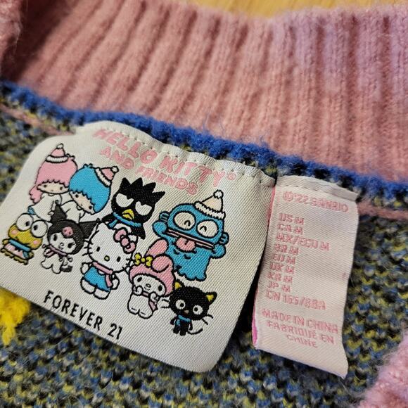 H&M Hello Kitty & Friends Colorful Knit Cardigan Badtz-Maru Chococat Size Medium - Picture 5 of 8